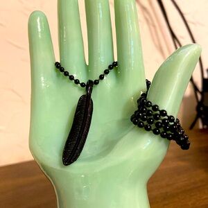 Gen Z Style Black Feather Necklace W/ Black Chain